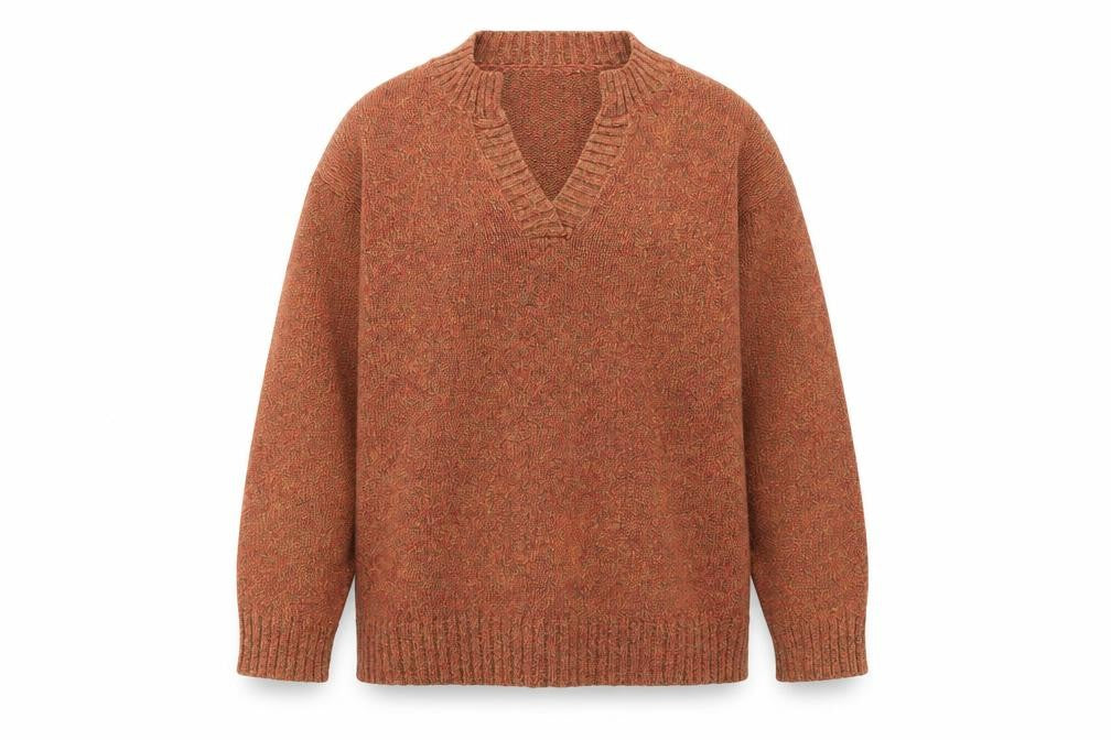 Jumper Womens Brown XL V-Neck Knit Cotton Blend Pullover