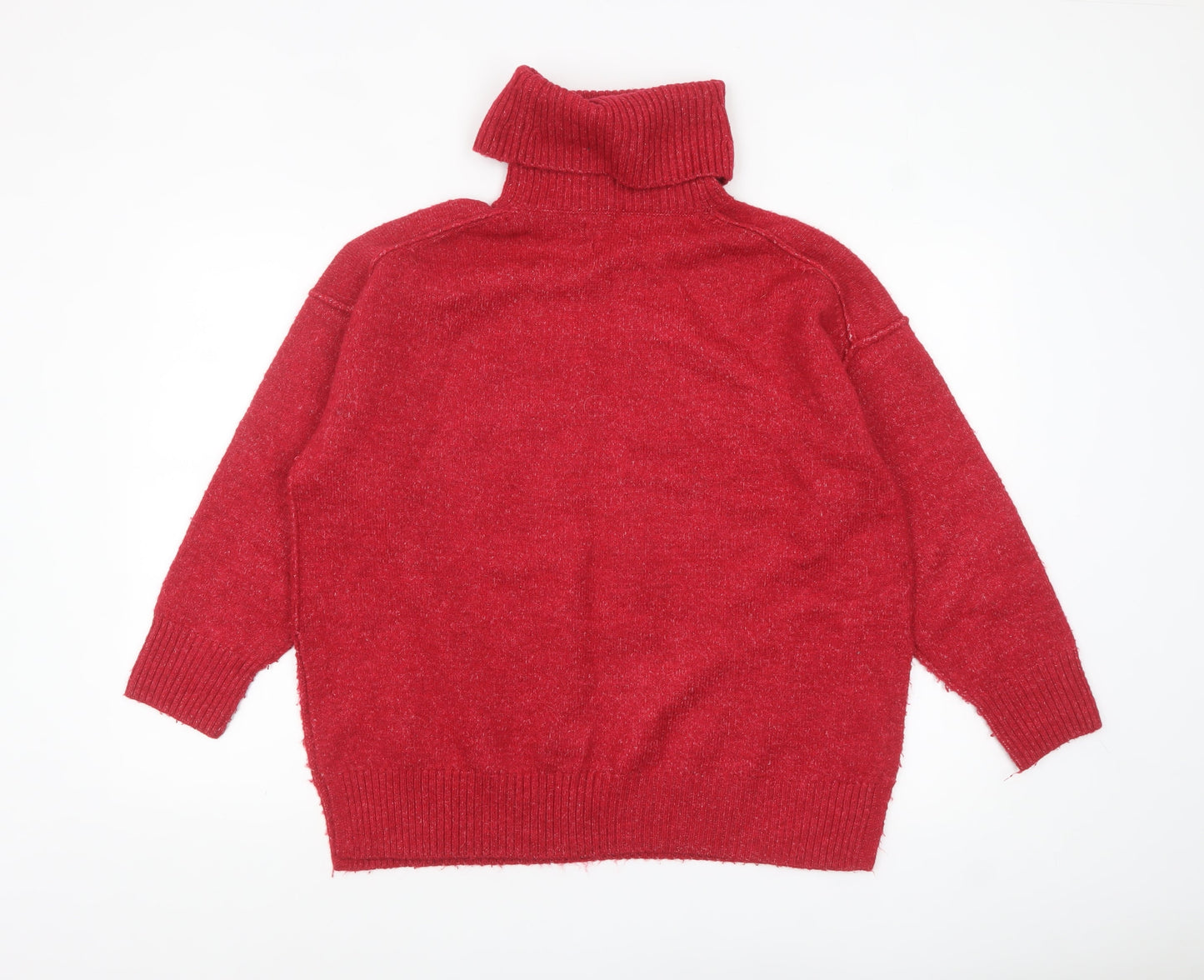MNG Women's Red Roll Neck Knit Jumper Size S Relaxed Fit