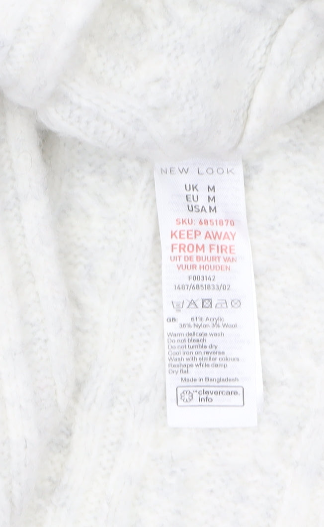 New Look Women White Cable-Knit High Neck Jumper Size M
