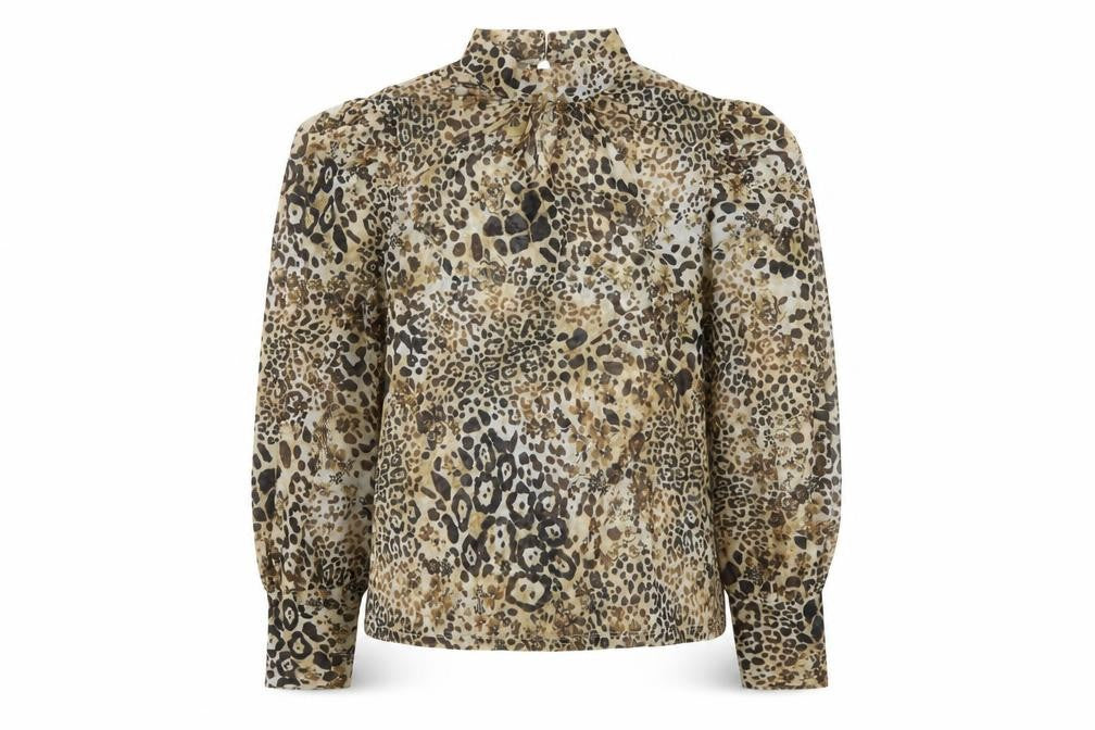 V by Very Women’s Brown Animal Print High Neck Sheer Blouse Size 16