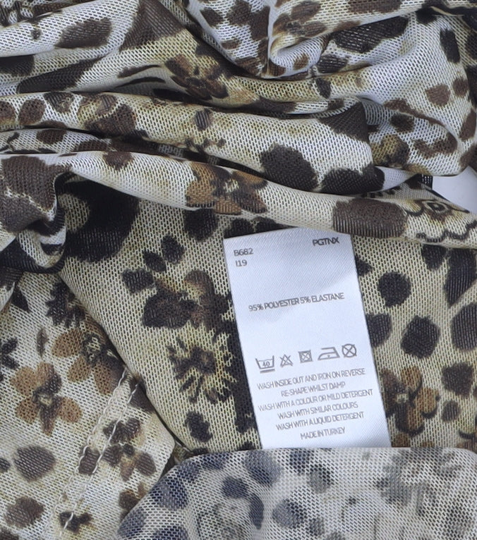 V by Very Women’s Brown Animal Print High Neck Sheer Blouse Size 16