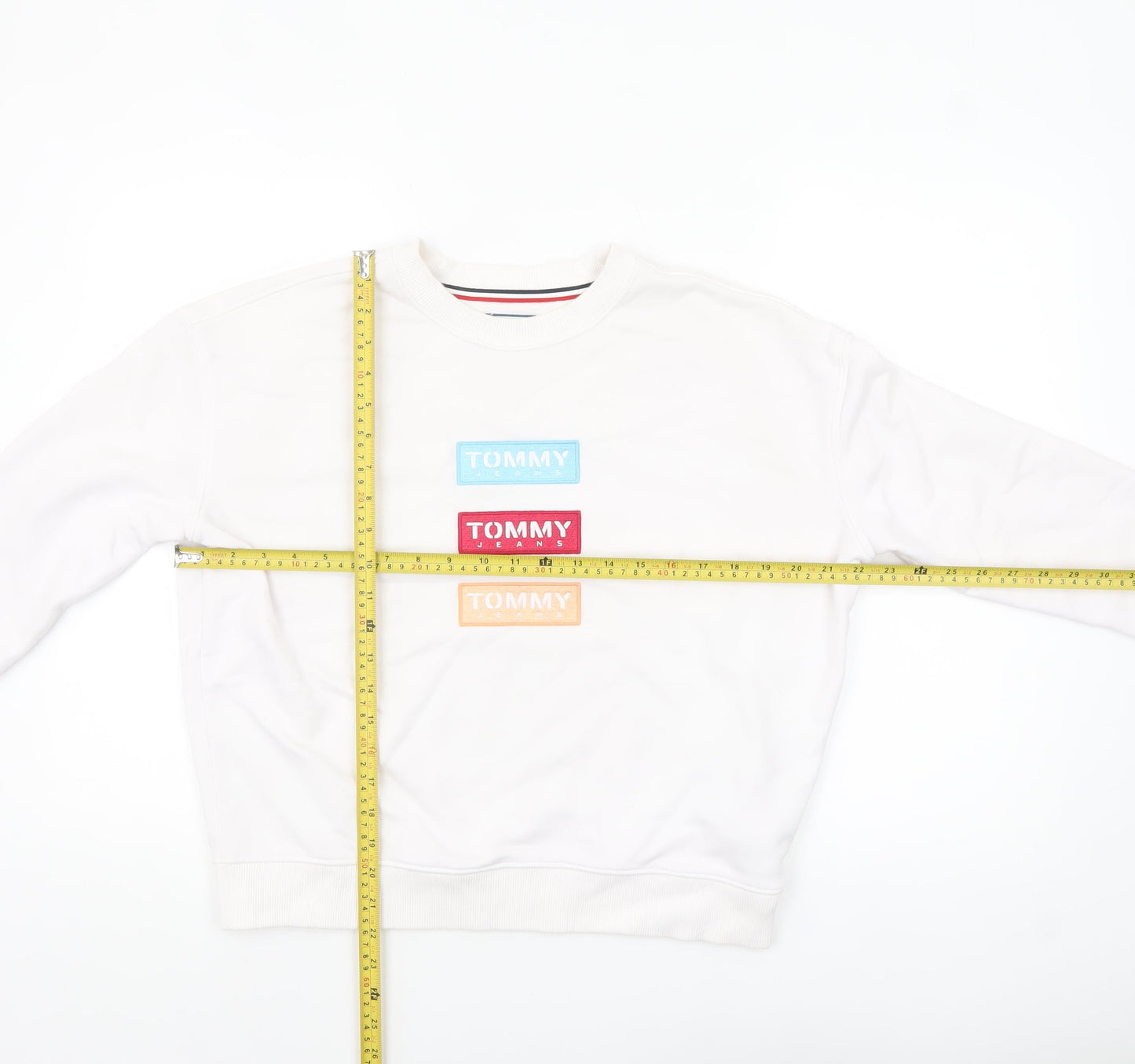 Tommy Jeans Women's White Cotton Blend Logo Sweatshirt Size S