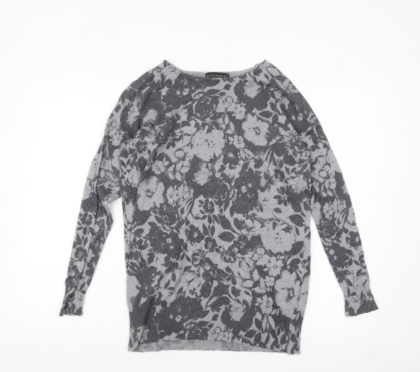 David Emanuel Women’s Grey Floral Knit Pullover Jumper XS