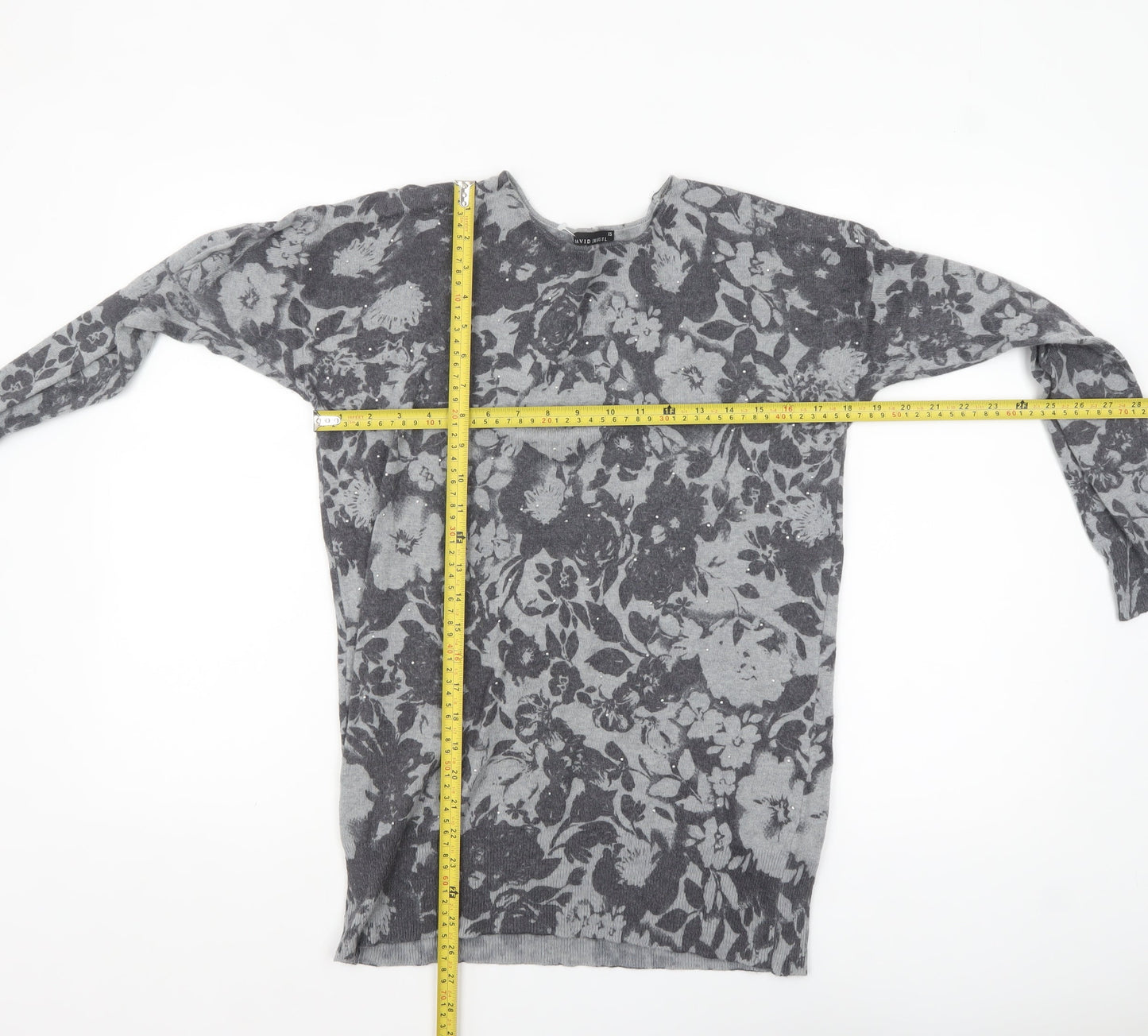 David Emanuel Women’s Grey Floral Knit Pullover Jumper XS