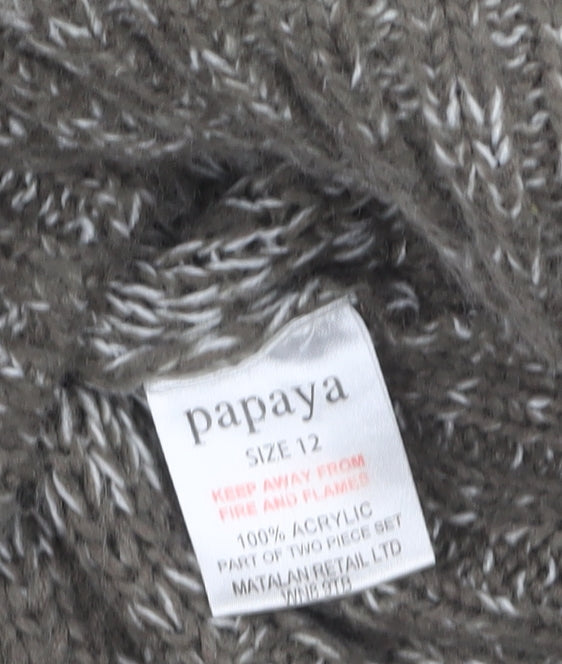 Papaya Women’s Brown Cowl Neck Cable-Knit Jumper Size 12 Acrylic Knitwear