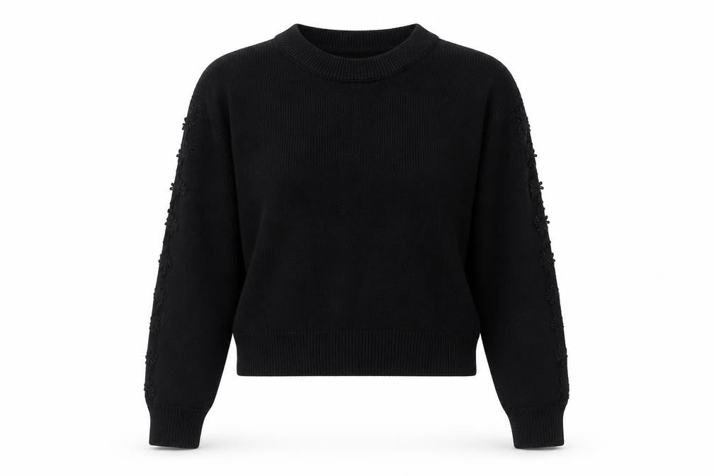 H&M Divided Women's Black Crew Neck Embroidered Knit Jumper Size S