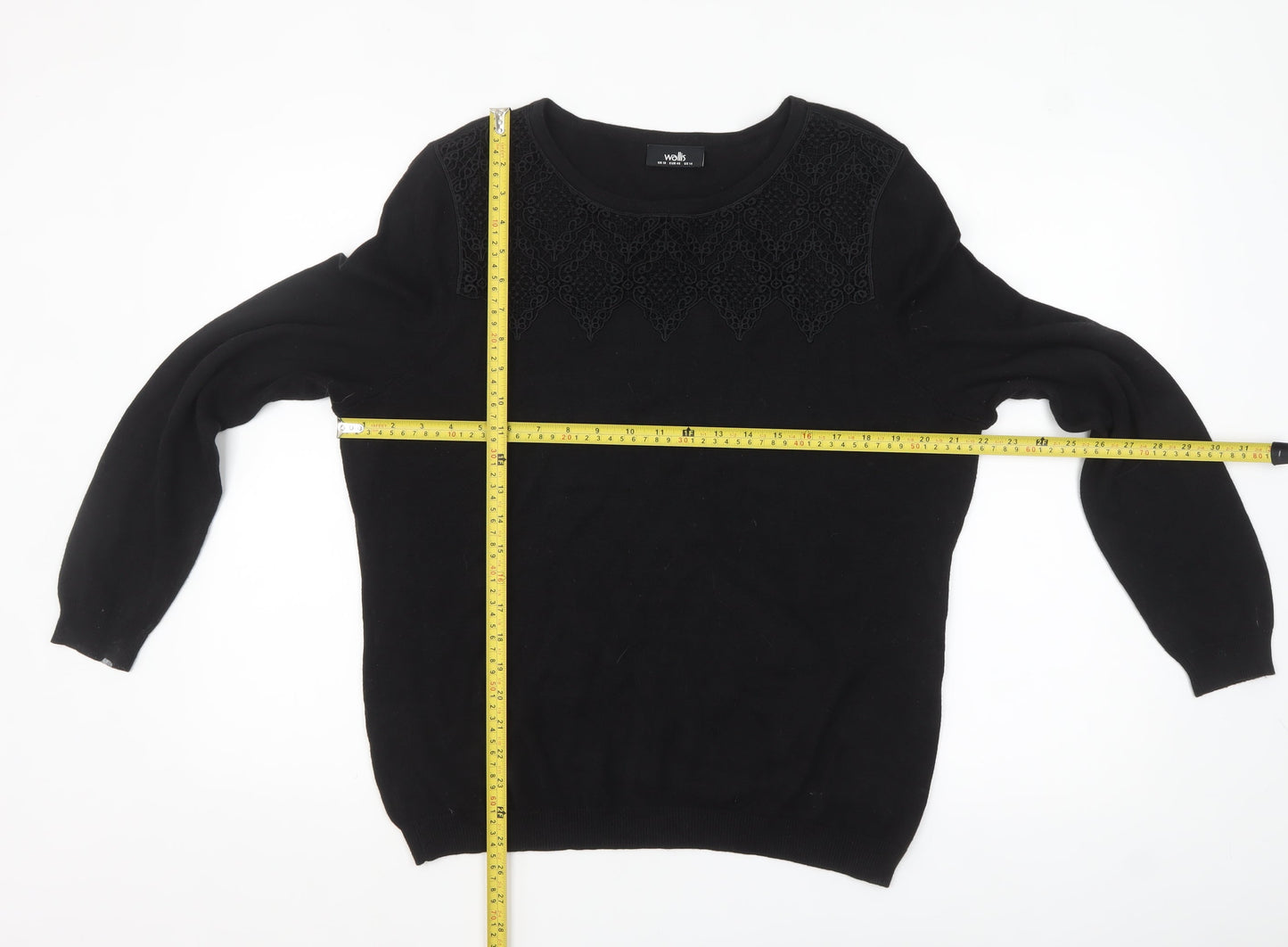 Wallis Women Black Size 18 Embroidered Crew Neck Jumper