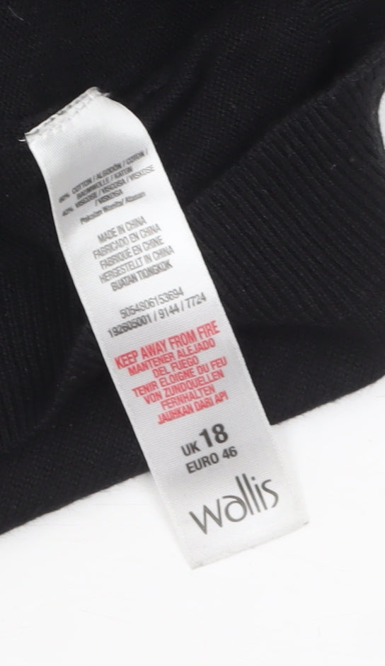 Wallis Women Black Size 18 Embroidered Crew Neck Jumper