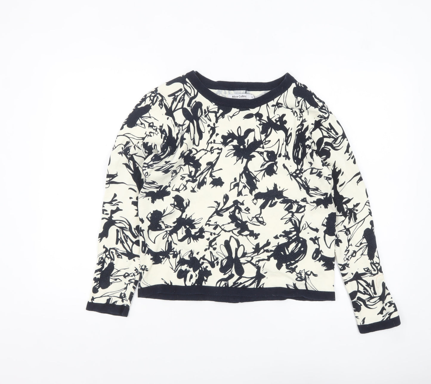 Alice Collins Women's Ivory Black Floral Cotton Cardigan Size 10