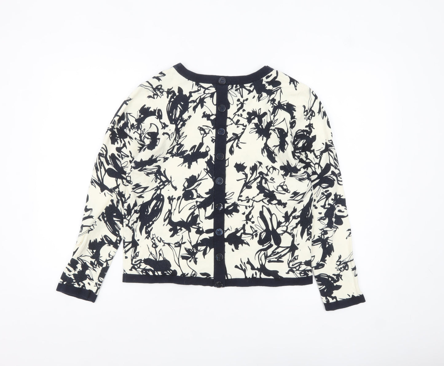 Alice Collins Women's Ivory Black Floral Cotton Cardigan Size 10