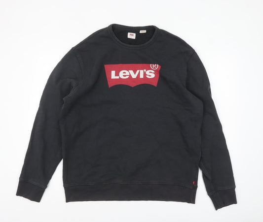 Levi's Men's Black Logo Crew Neck Pullover Sweatshirt L