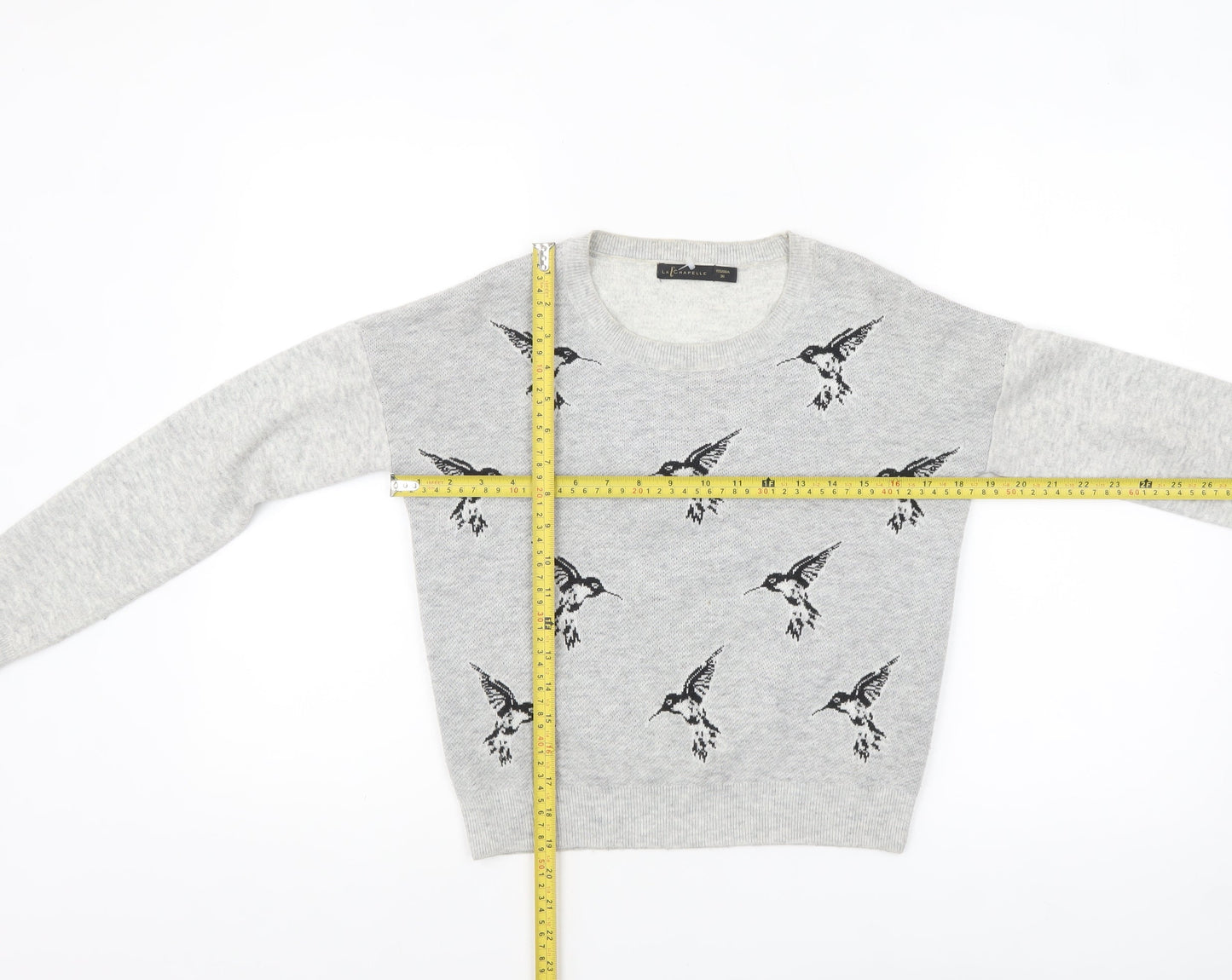 La Chapelle Women’s Grey Bird Print Crew Neck Jumper Size 8