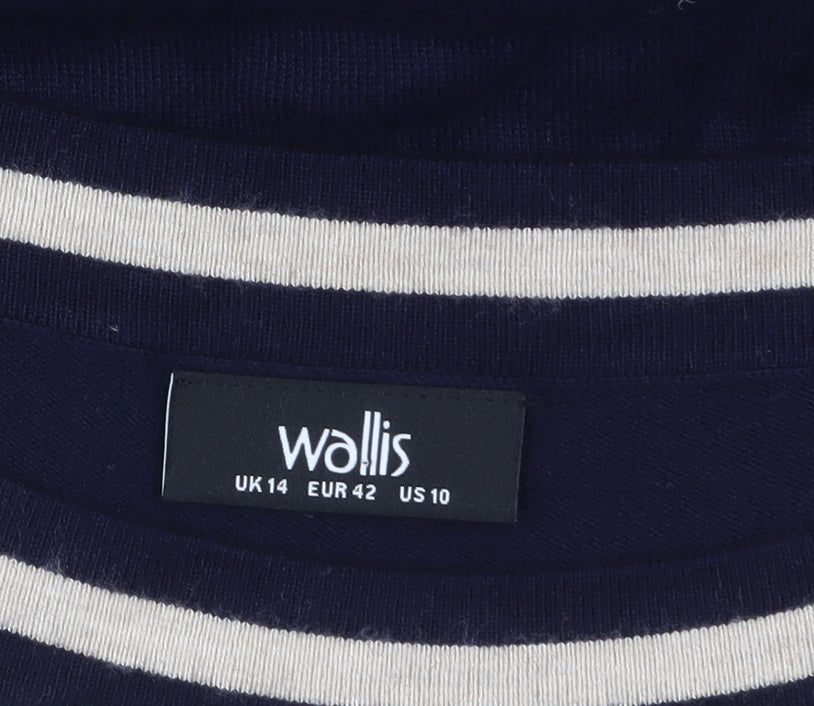 Wallis Women’s Blue Beige Boat Neck Bow Pullover Jumper Size 14