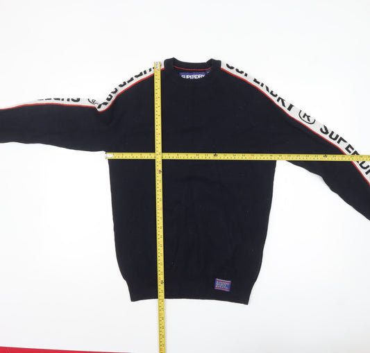 Superdry Mens Blue Small Crew Neck Cotton Pullover Jumper