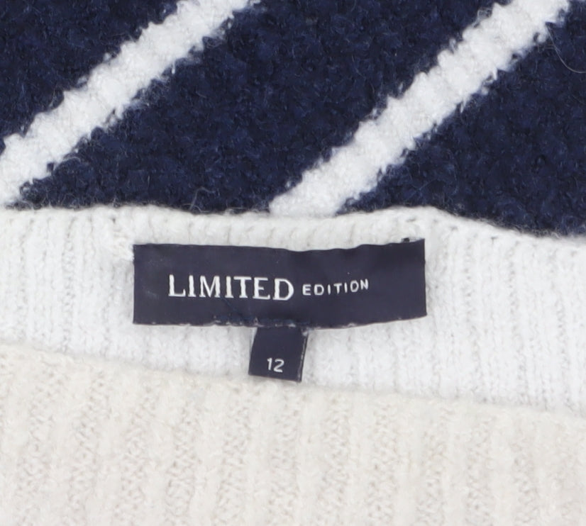 Marks and Spencer Women Navy Cream Striped Jumper Size 12 Knit Pullover