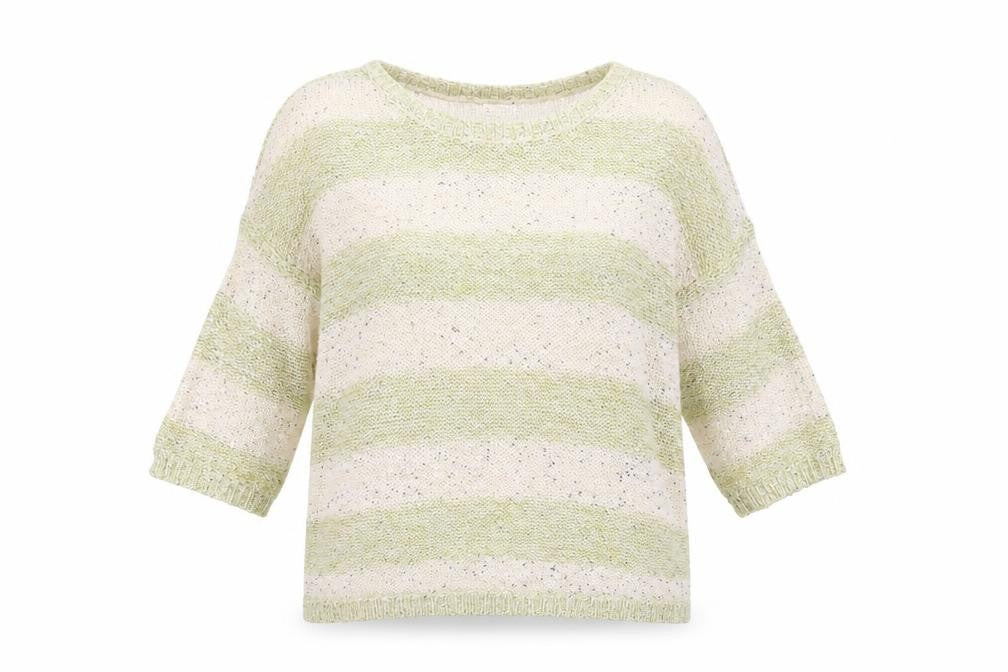 River Island Women Cream Green Striped Sequin Knit Jumper Size 8