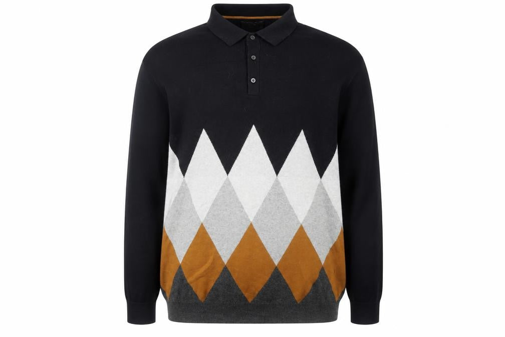 Next Men's Multicoloured Argyle Collared Jumper 2XL Cotton Pullover