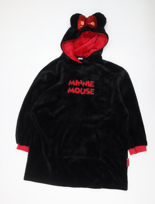 Disney Minnie Mouse Black Fleece Hooded Nightshirt L-XL Women Winter