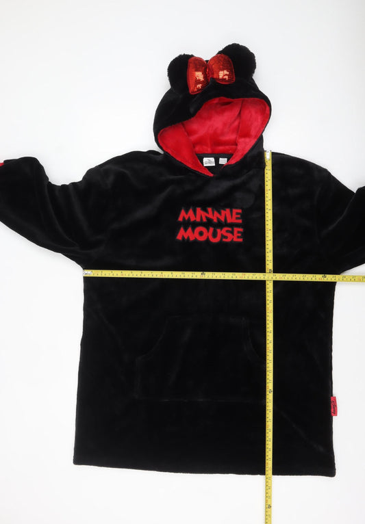 Disney Minnie Mouse Black Fleece Hooded Nightshirt L-XL Women Winter