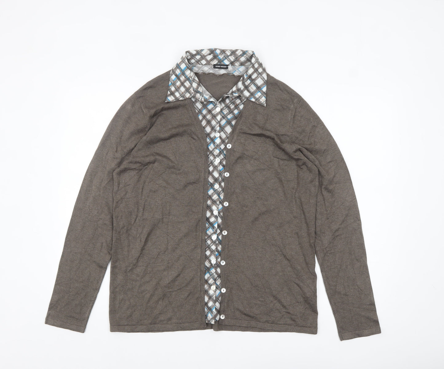 Gerry Weber Women's Brown Check Layered Cardigan Size 20
