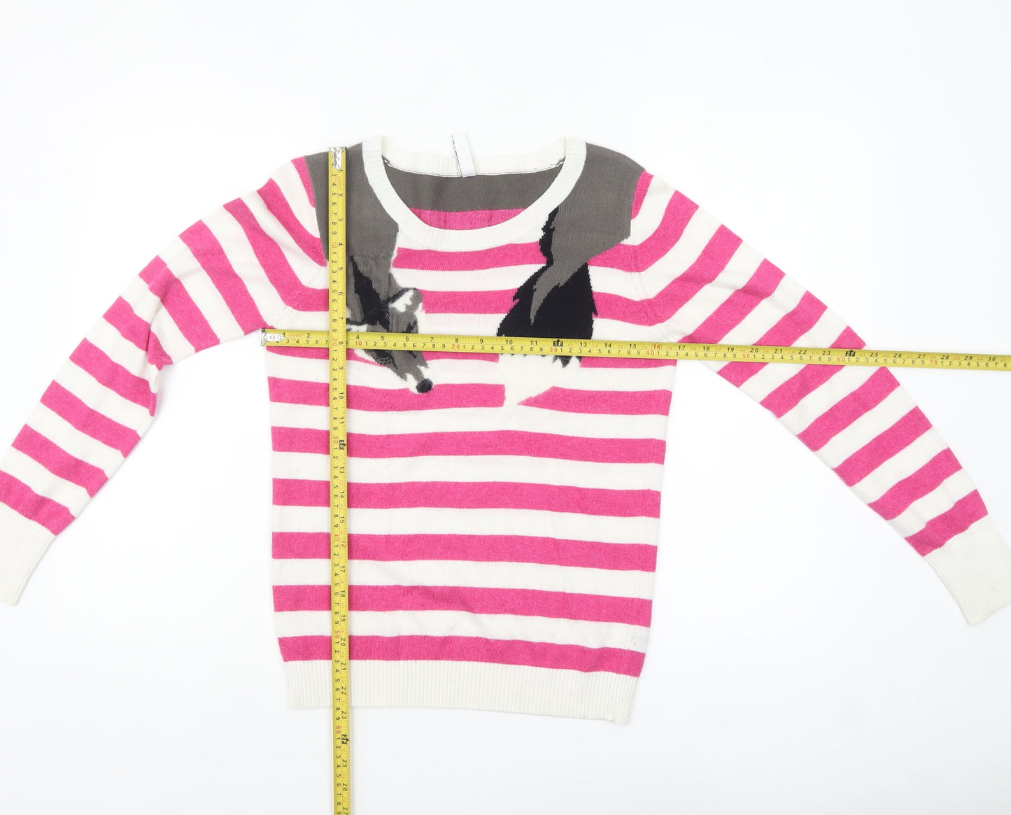Henry Holland Women’s Pink Striped Fox Jumper Size 10 Knit Pullover