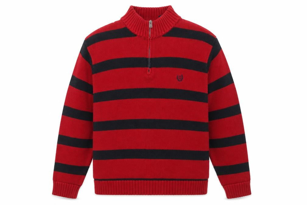 Chaps Men's Red Striped 1/4 Zip Cotton Jumper XL