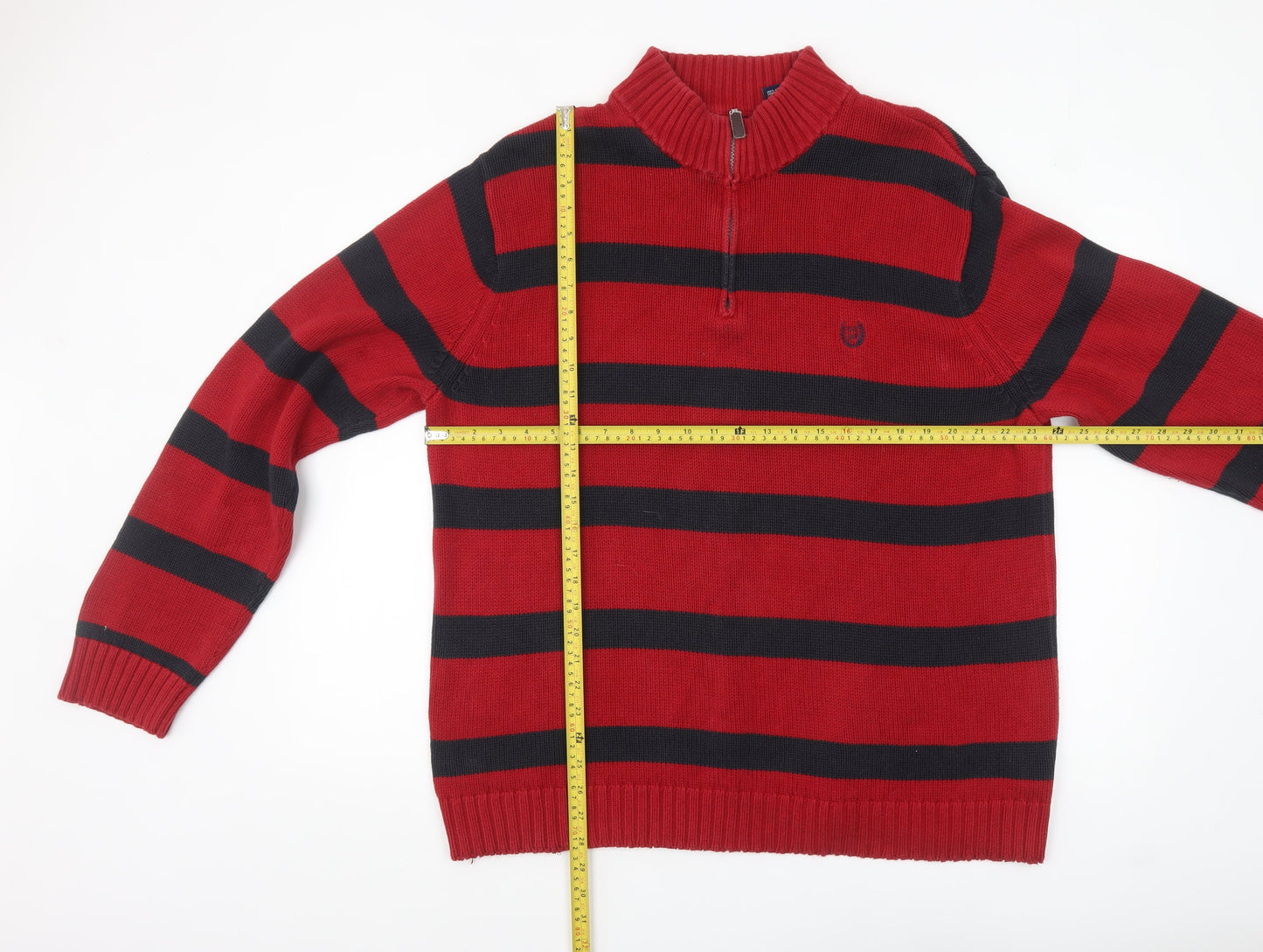 Chaps Men's Red Striped 1/4 Zip Cotton Jumper XL