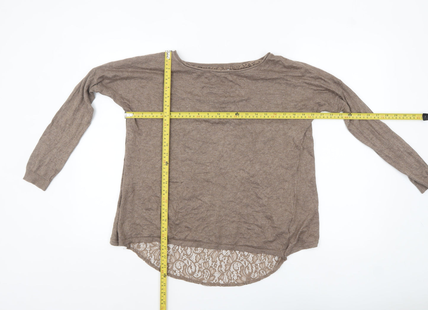 Calliope Women Beige Lace Back Long Sleeve Pullover Jumper S/M