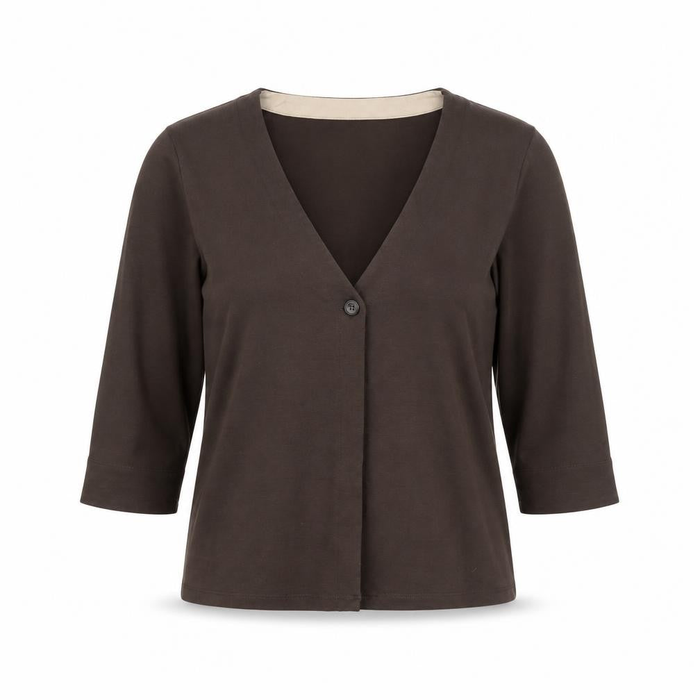 Rohan Womens Brown Size 12 3/4 Sleeve V-Neck Button Cardigan
