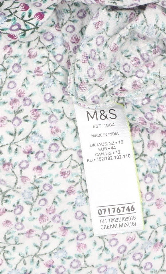 Marks and Spencer Womens Multicoloured Floral Roll Neck Long Sleeve T-Shirt Size 16