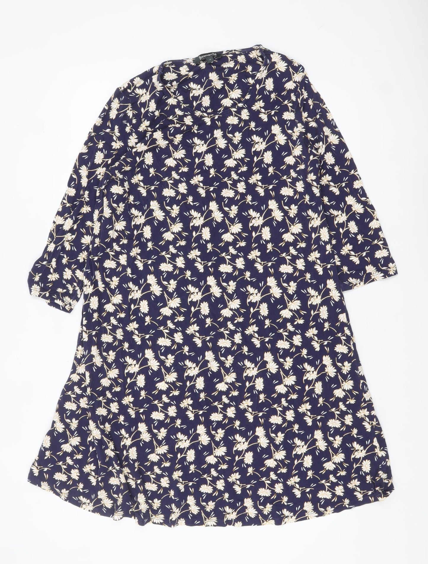 Bonmarché Women Blue Floral A-Line Knee Length Dress Size 14