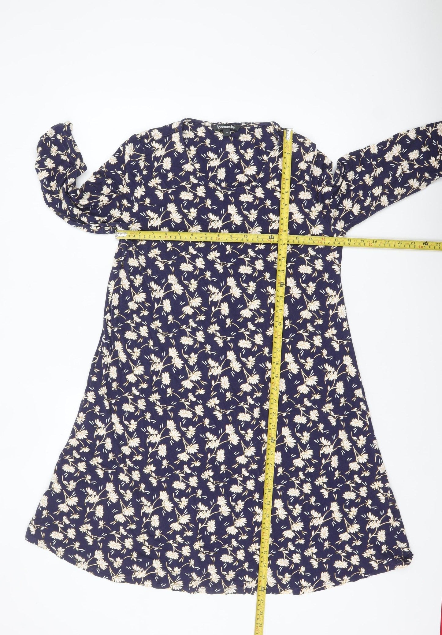 Bonmarché Women Blue Floral A-Line Knee Length Dress Size 14