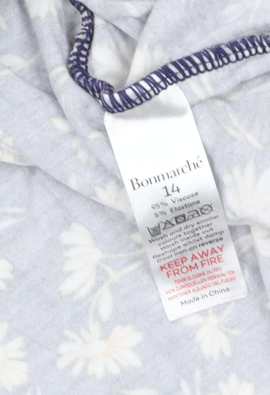 Bonmarché Women Blue Floral A-Line Knee Length Dress Size 14