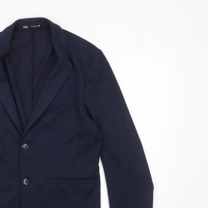 Zara Women Blue Collared Knit Cardigan Size 12