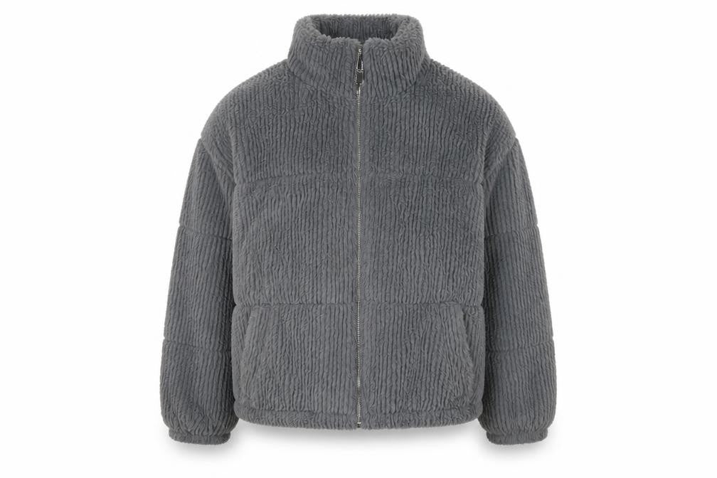 New Look Women Grey Size 14 Short Puffer Jacket Fleece Lined Zip
