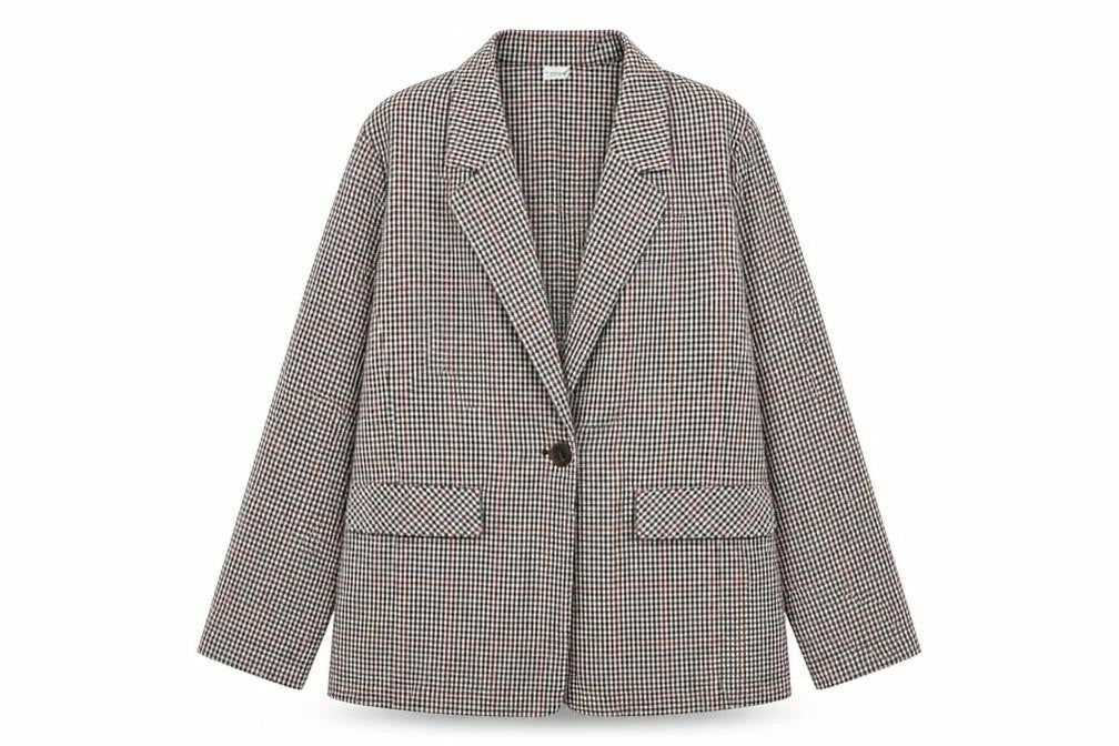 Bossini Women's Brown Check Blazer XL UK 16 Single-Breasted Jacket