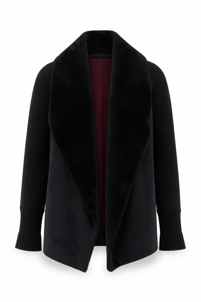 River Island Womens Black Faux Fur Trim Open Knit Cardigan M