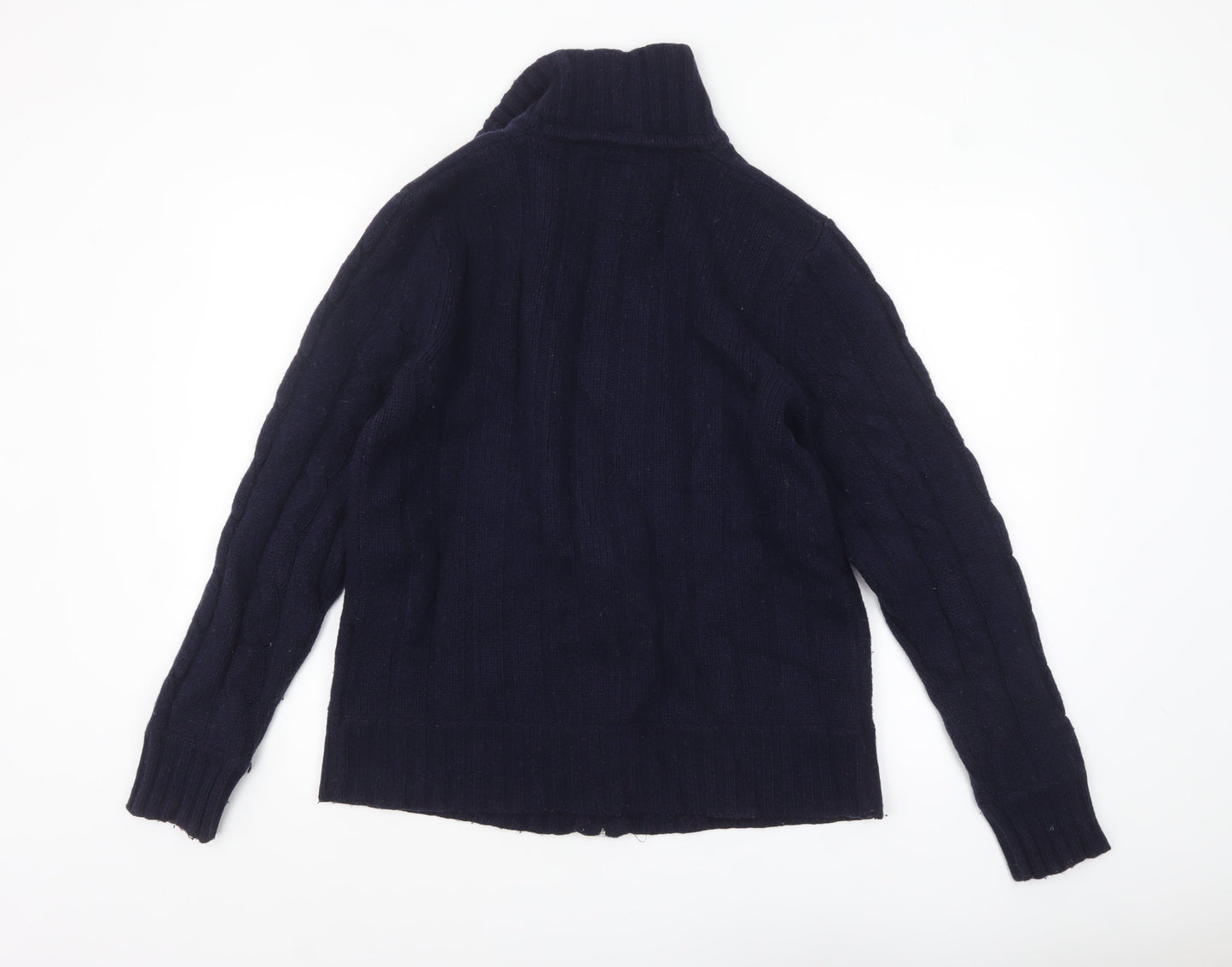 H&M L.O.G.G. Men's Blue Wool Cable-Knit Full Zip Jumper L