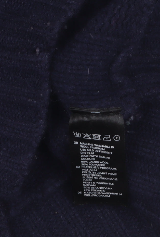 H&M L.O.G.G. Men's Blue Wool Cable-Knit Full Zip Jumper L