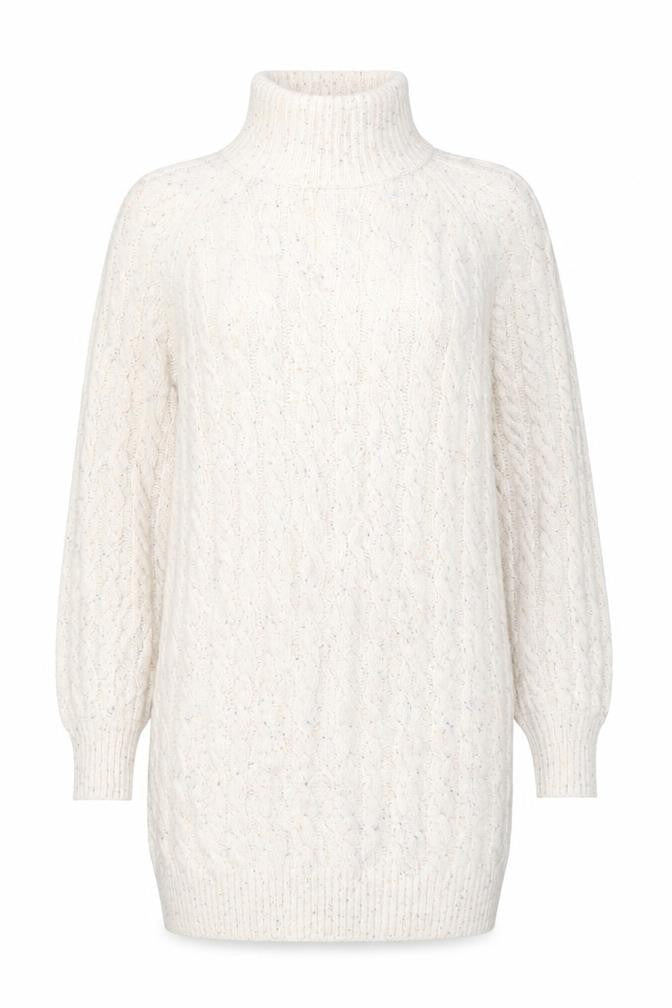 Oui Women’s Ivory Cable-Knit Roll Neck Jumper Size 8