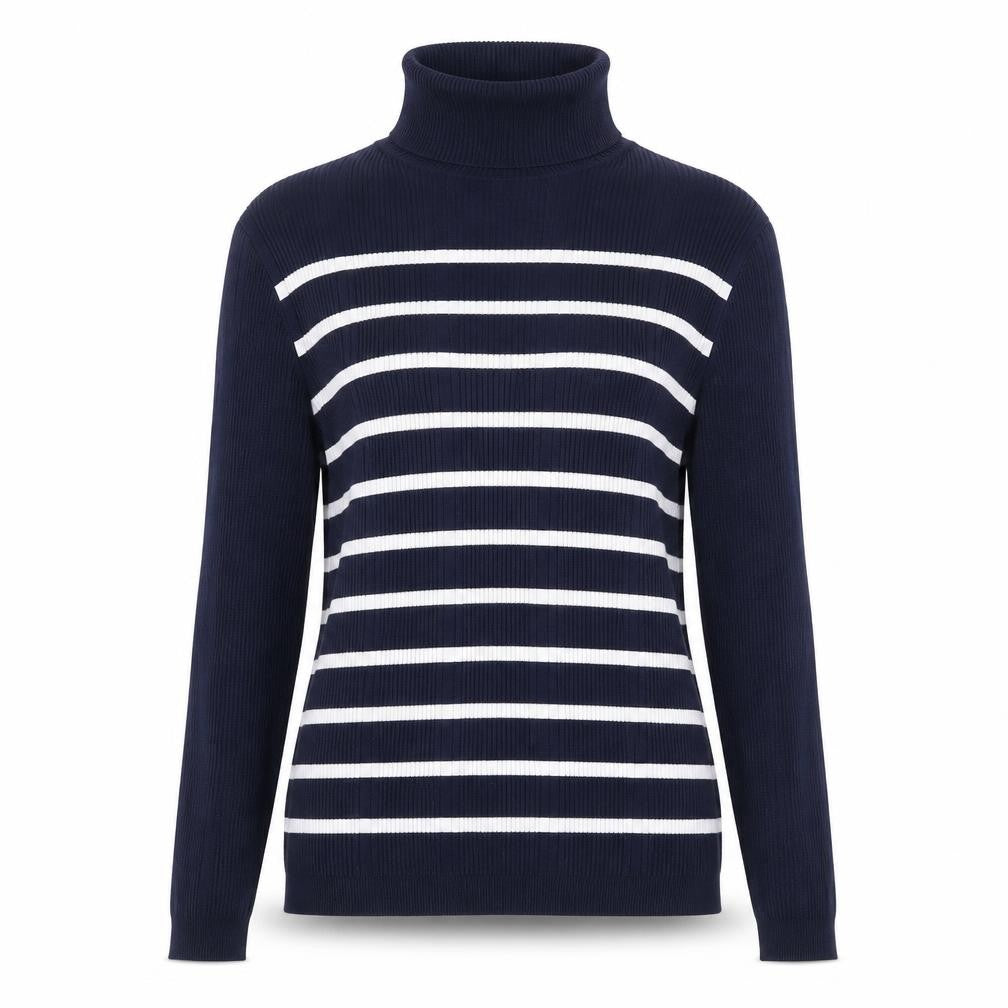Marks & Spencer Womens Blue Striped Roll Neck Jumper Size 6