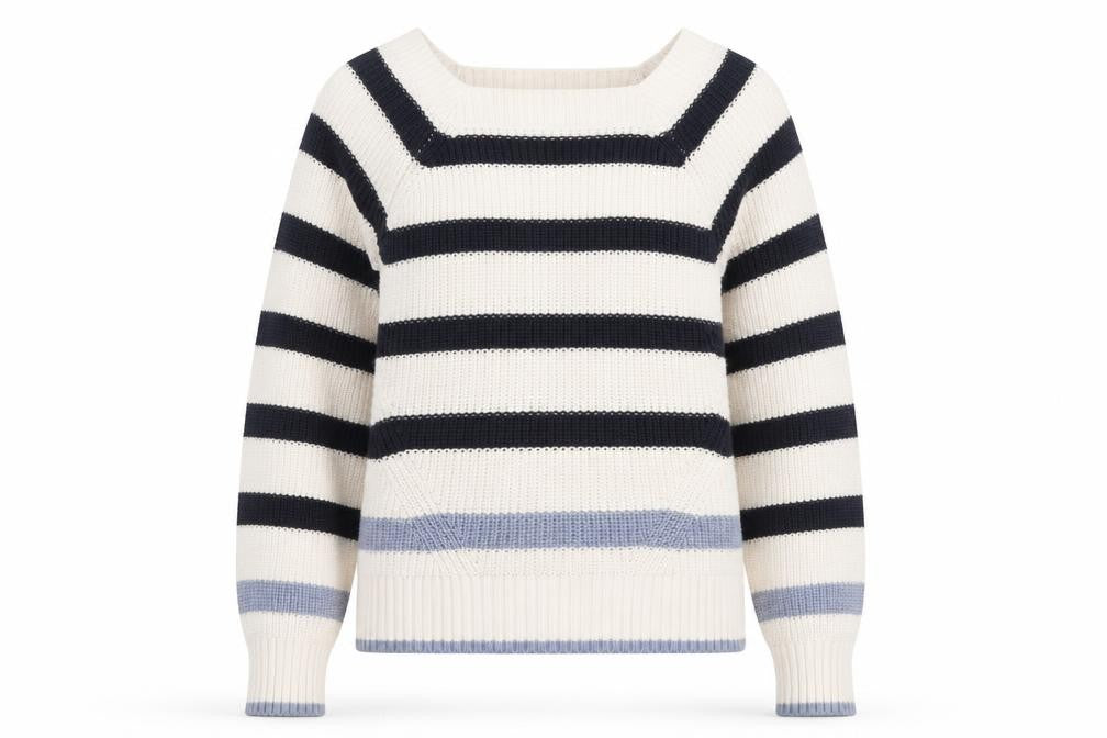 Tu Women Cream Navy Striped Knit Jumper Size S Cotton Acrylic