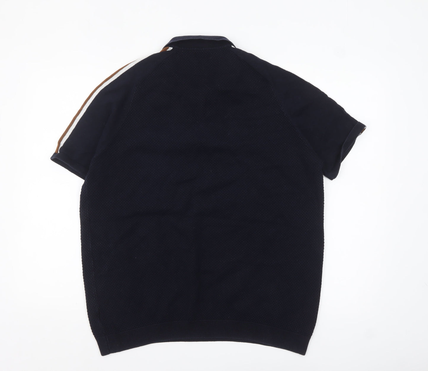 Next Men's Navy Short Sleeve Zip Polo Shirt XL Cotton