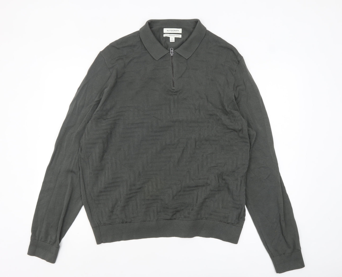 Marks and Spencer Men’s Grey Collared Cotton Half Zip Jumper XL
