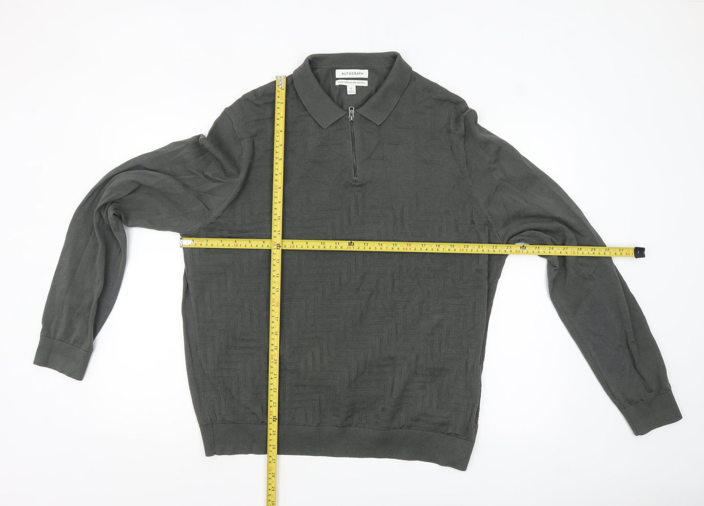 Marks and Spencer Men’s Grey Collared Cotton Half Zip Jumper XL