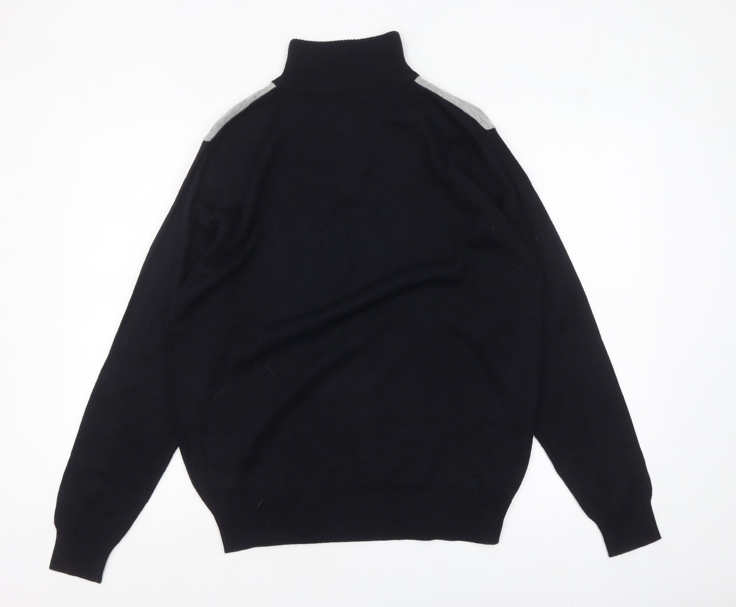 BONO BONO Uomo Men's XL Black Grey Blue Argyle 1/2 Zip Wool Jumper