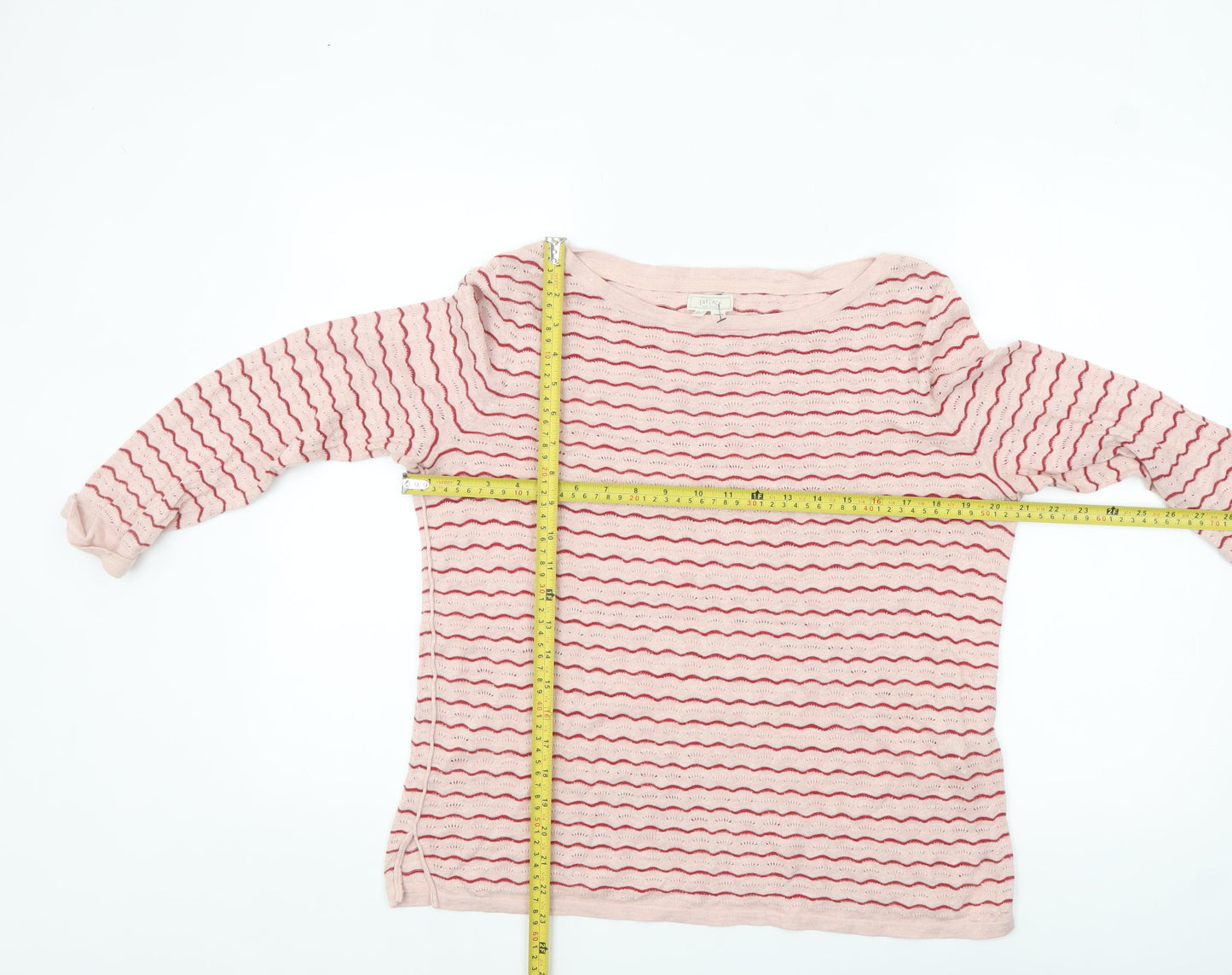 Fat Face Women's Pink Striped Cotton Boat Neck Jumper Size 10