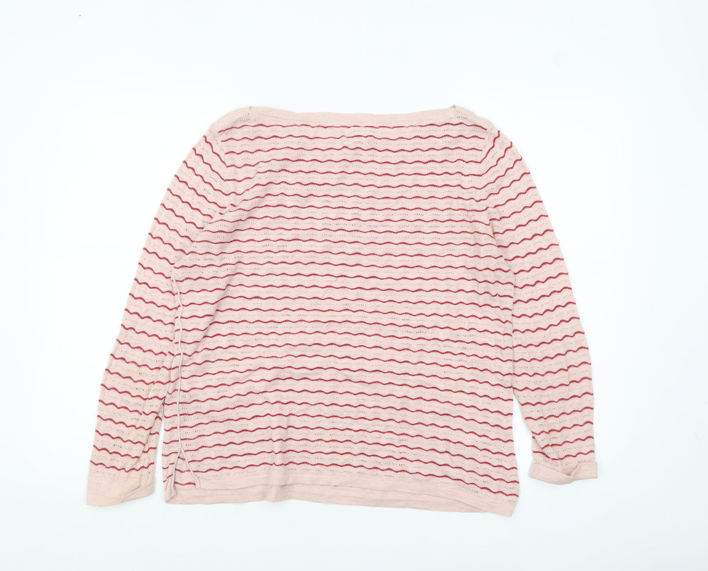 Fat Face Women's Pink Striped Cotton Boat Neck Jumper Size 10