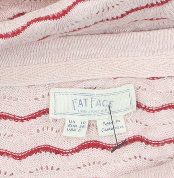 Fat Face Women's Pink Striped Cotton Boat Neck Jumper Size 10