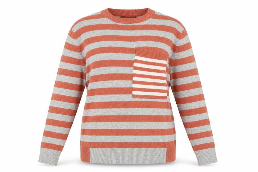 Next Women's Grey & Orange Striped Jumper UK 10 Crew Neck Wool Blend